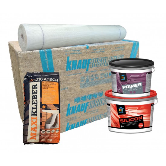 Ásványgyapot szilikon kapart 1.5 mm vakolat hőszigetelő rendszer - 4 cm